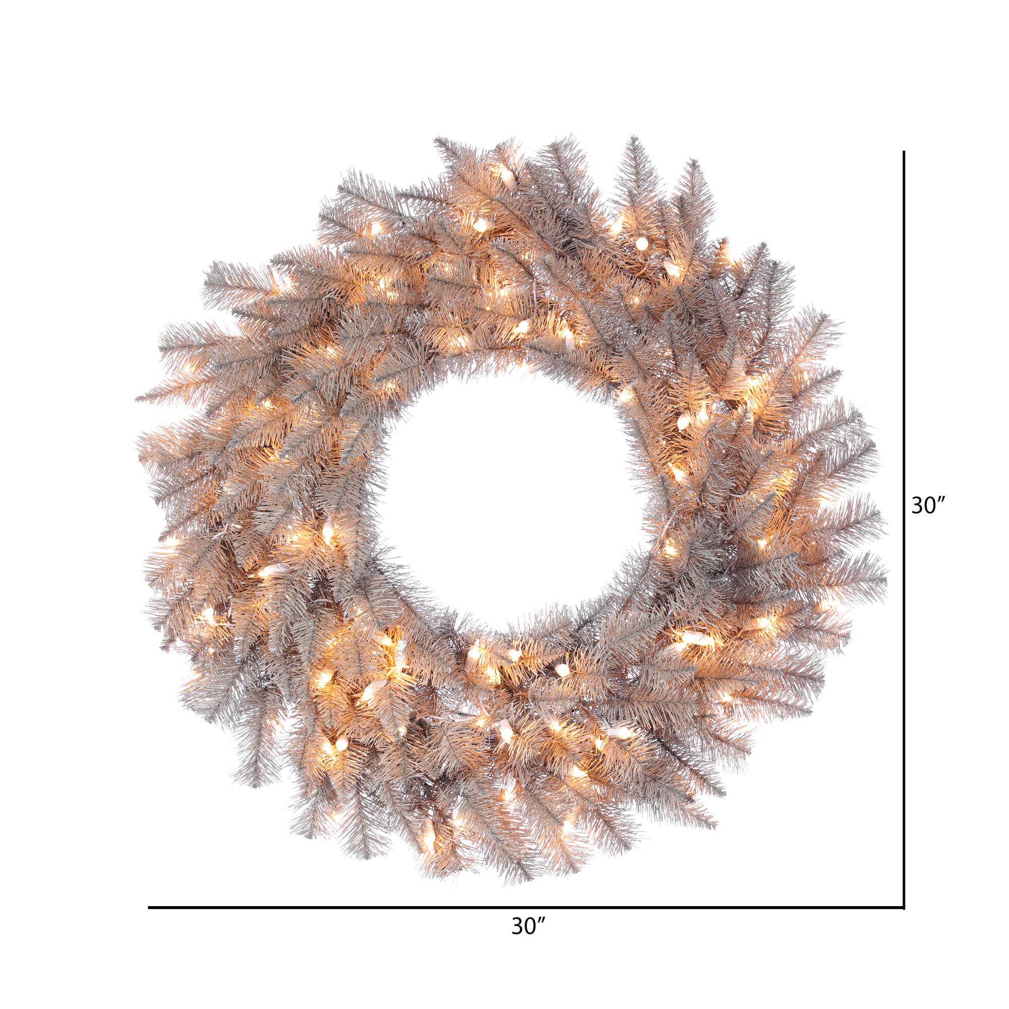 30" Pre-Lit Platinum Fir Artificial Christmas Wreath, Clear Dura-lit Incandescent Lights
